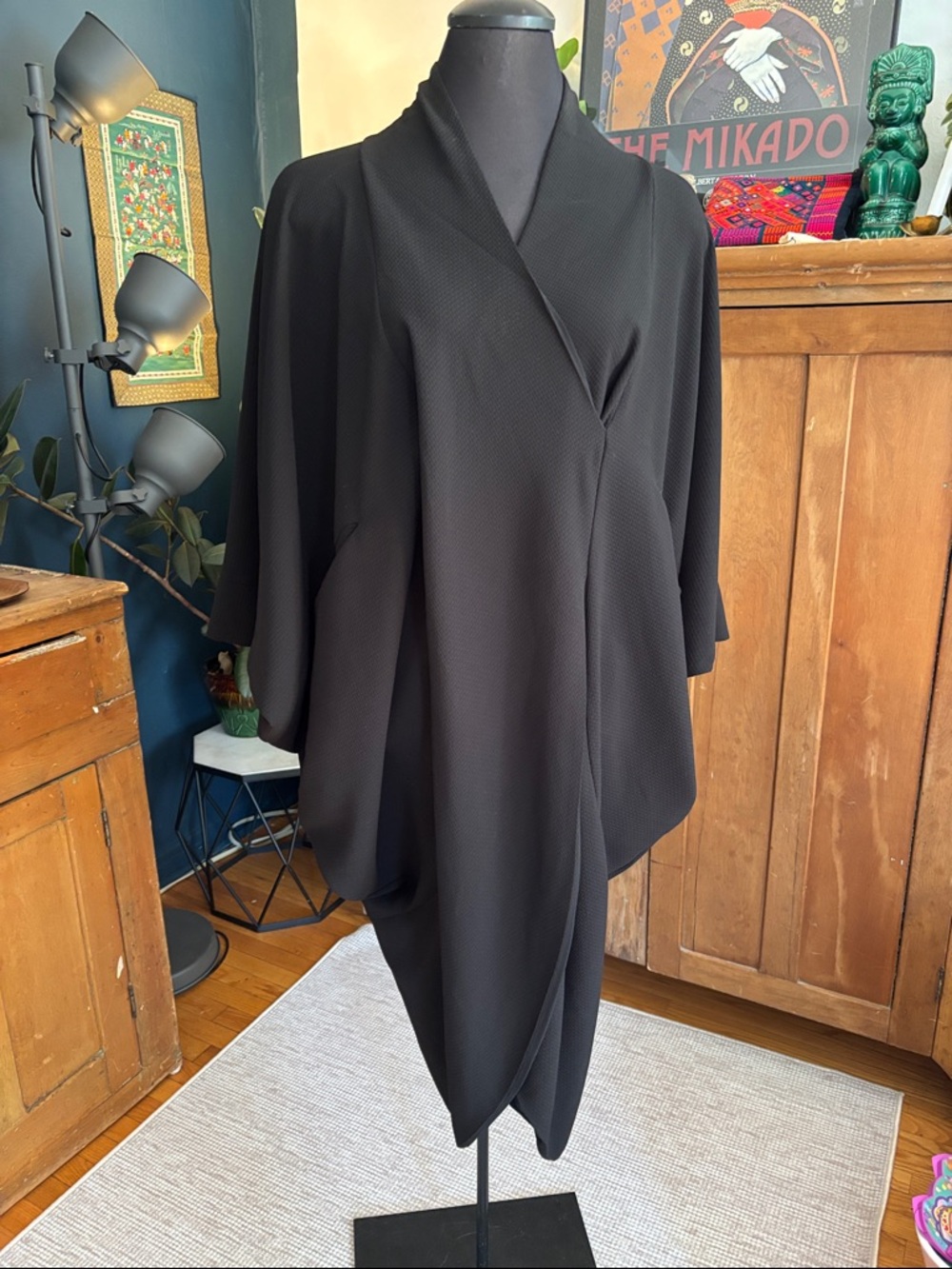 NU  Black Asymmetrical Draped Women's Dress